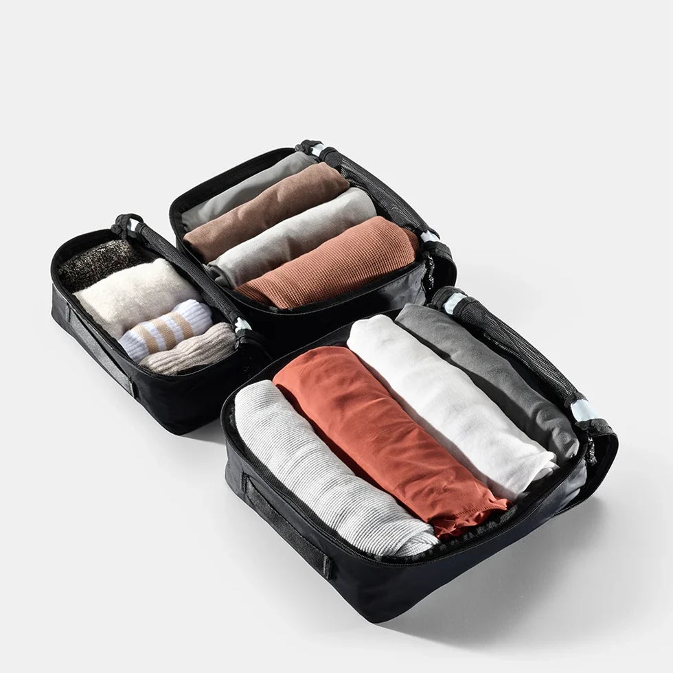 Matador packing cubes, set med 3 styk, sort, åbne