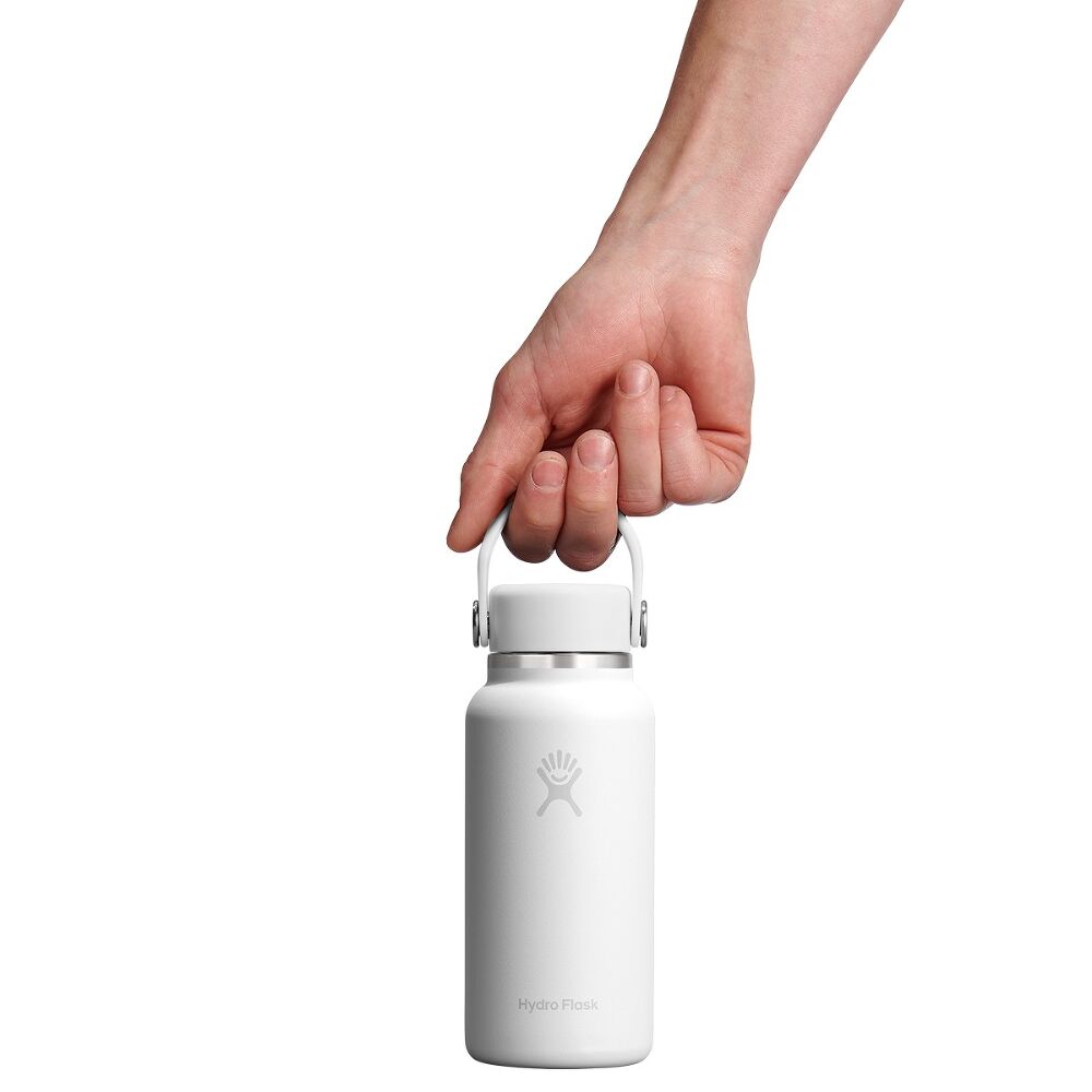 Hydro Flask micro hydro 300 ml termoflaske , hvid, i hånden